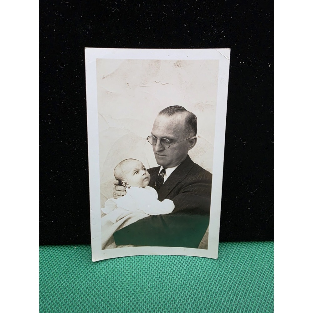 Black White Photo Picture Father Grandfather Baby Antique VTG Approx 3"x5"